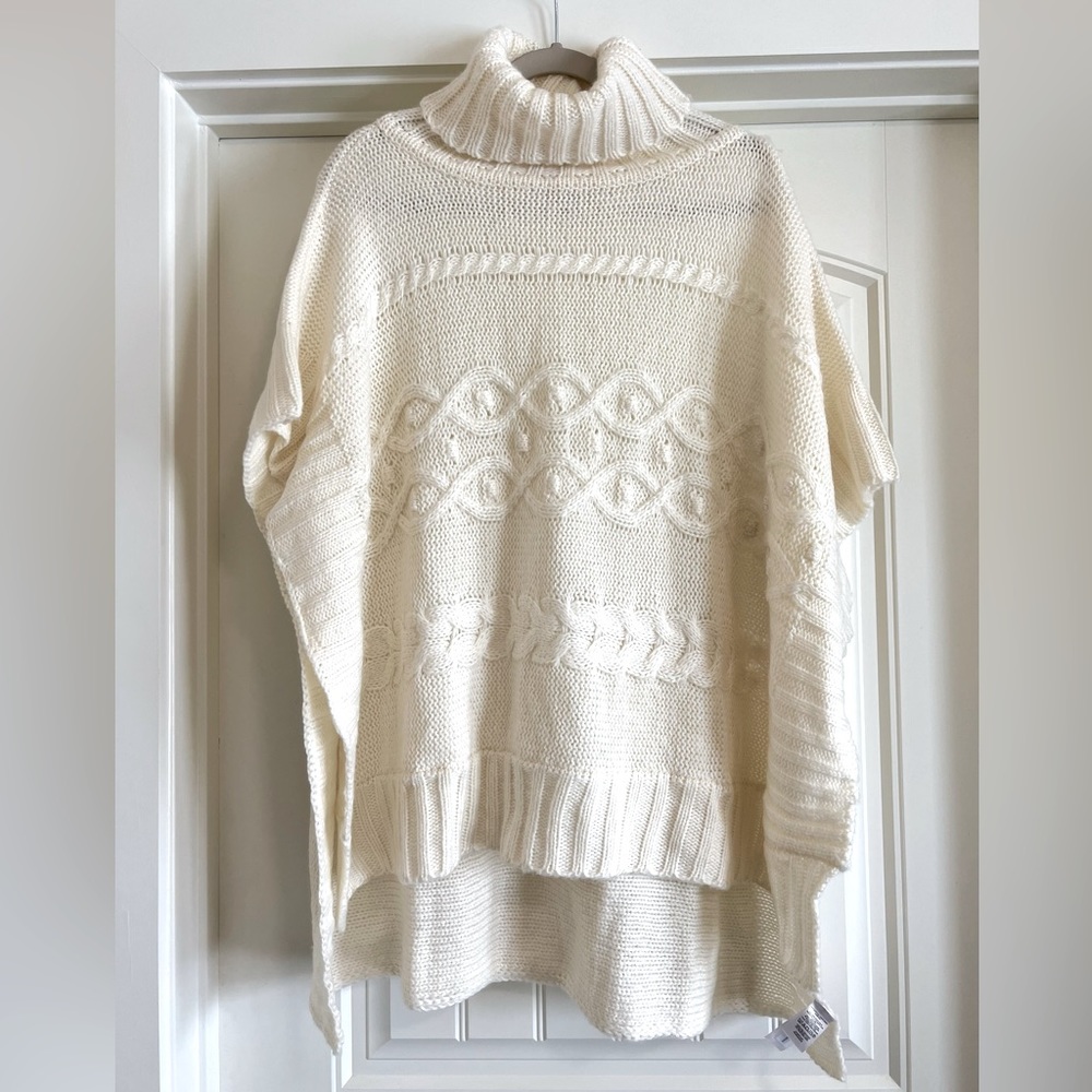 NWT Loft Women's Cream Oversized Poncho Sweater Cable Knit Sz XS/S